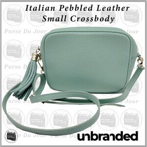 Unbranded Italian Pebbled Leather Sea foam Light Teal Small Crossbody Bag